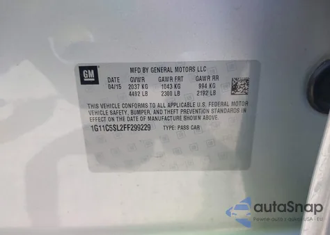 2015 Chevrolet Malibu 1Lt from USA, damaged, VIN 1G11C5SL2FF299229